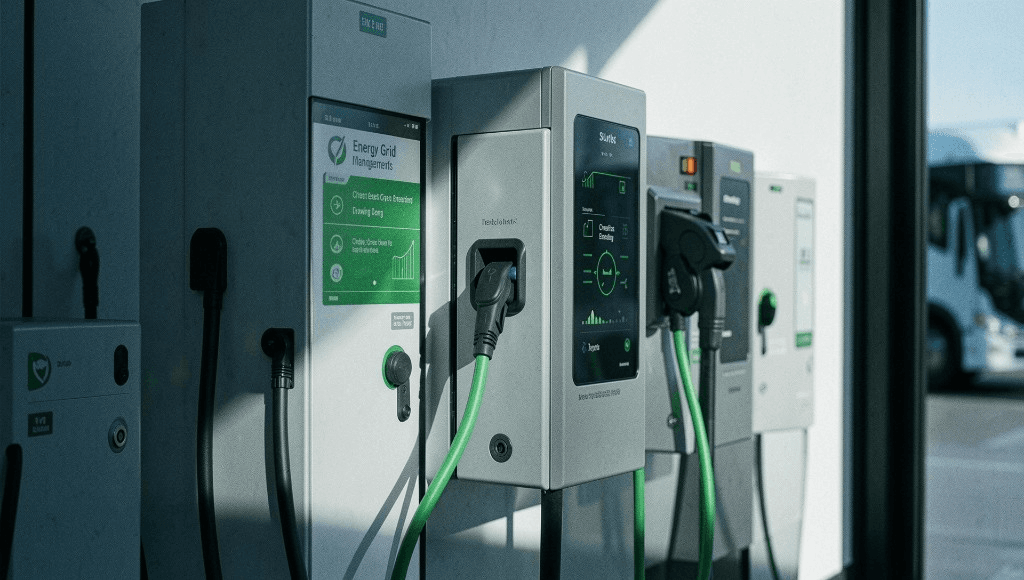 Faraday GreenCharge intelligent depot charging stations with live energy management screens